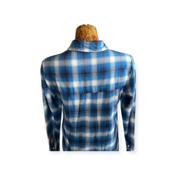 RtA top plaid casual blue white button down small long sleeve - Picture 5 of 8